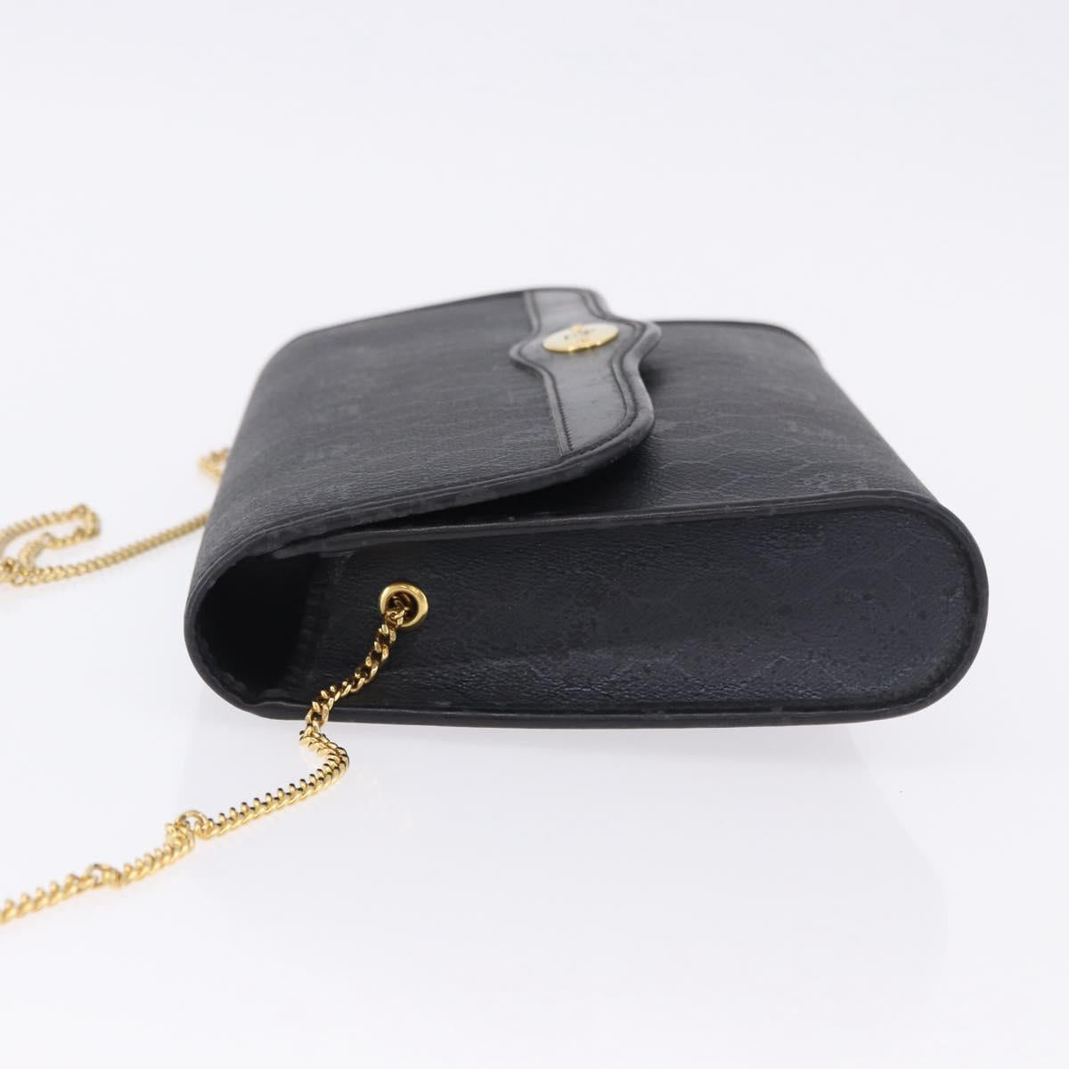 Christian Dior Honeycomb Chain Shoulder Bag PVC Leather Black Gold Auth ka5548