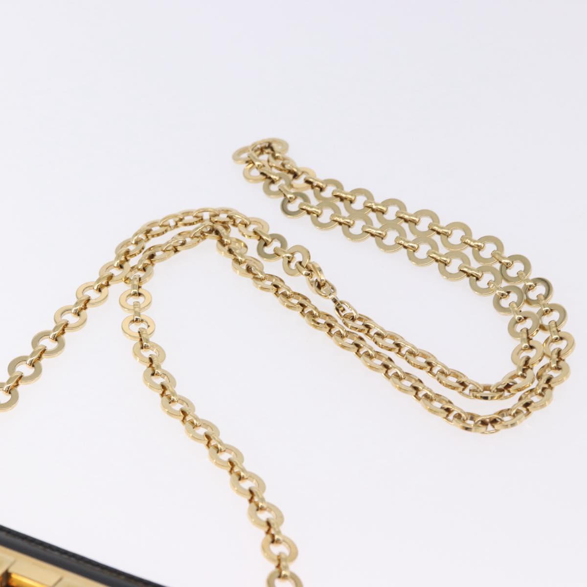 Salvatore Ferragamo Gancini Chain Shoulder Bag Patent Black Gold Auth ka5550A
