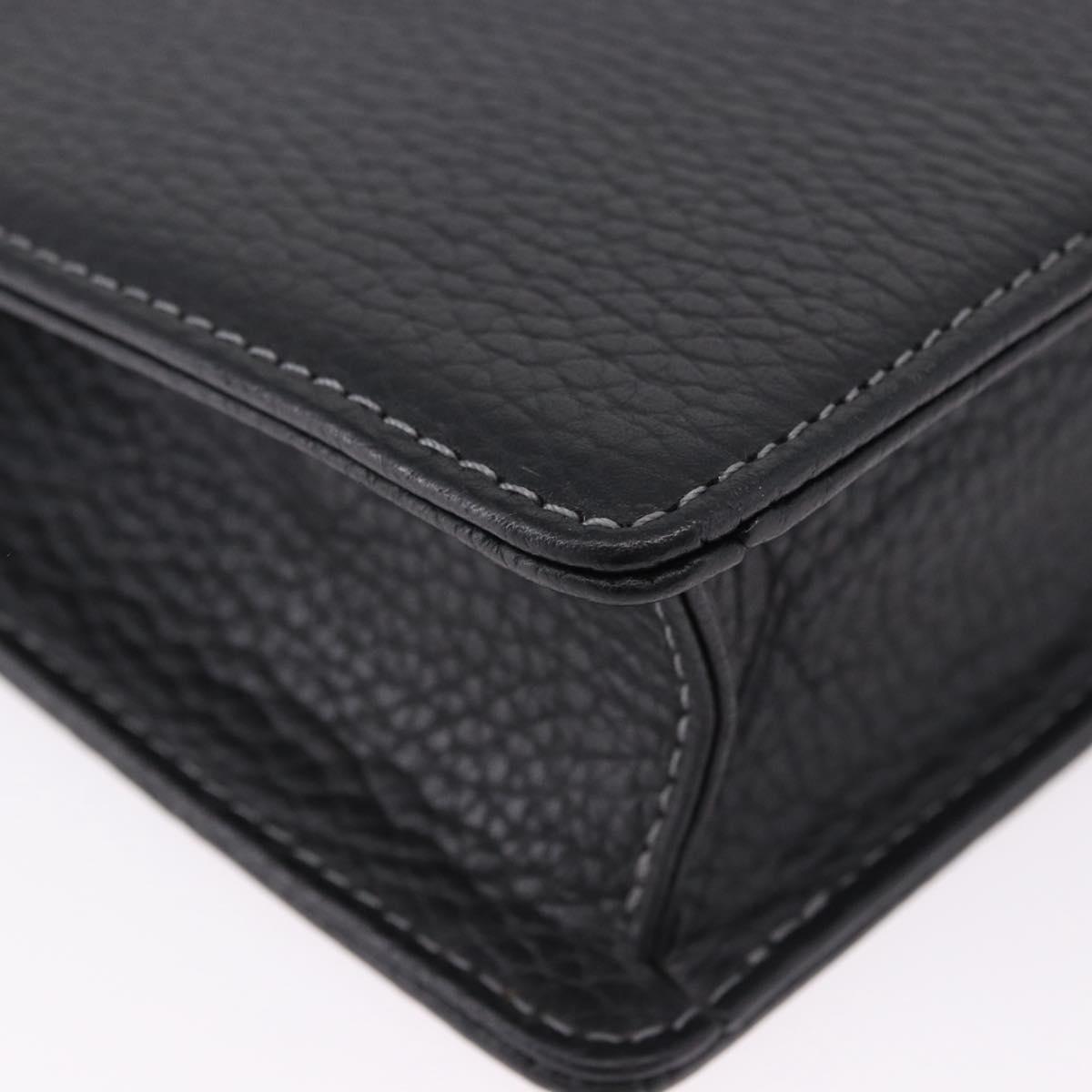 BURBERRY Business Bag Leather Black Silver Auth ka5555A