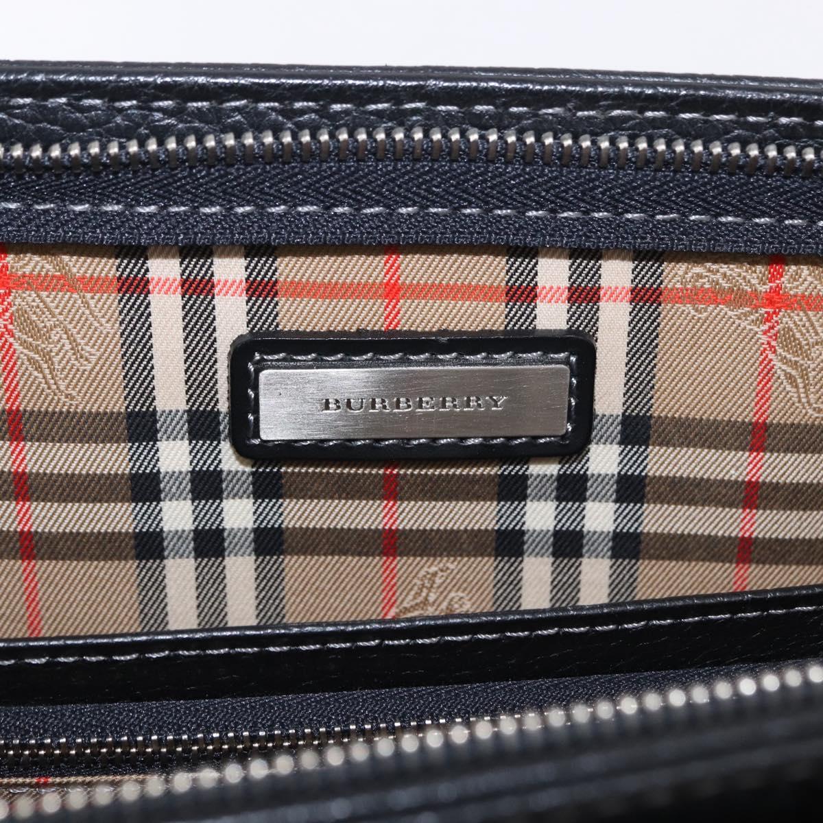 BURBERRY Business Bag Leather Black Silver Auth ka5555A