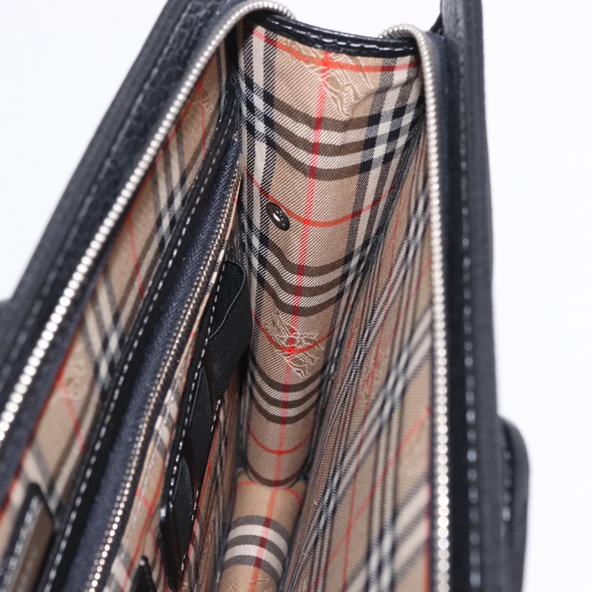 BURBERRY Business Bag Leather Black Silver Auth ka5555A