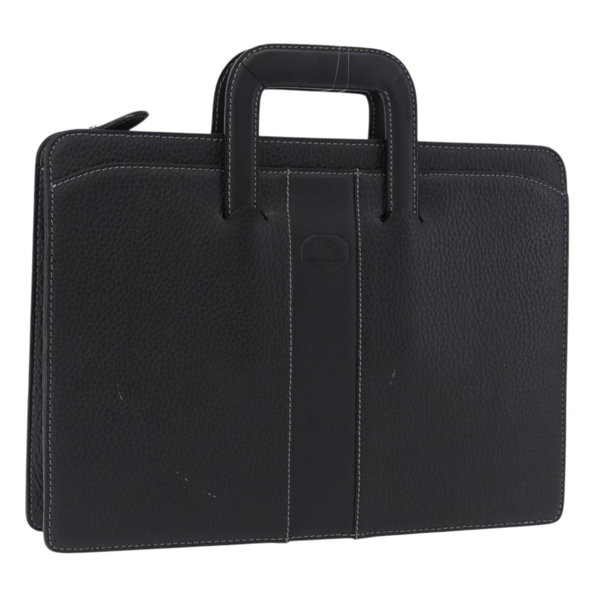 BURBERRY Business Bag Leather Black Silver Auth ka5555A
