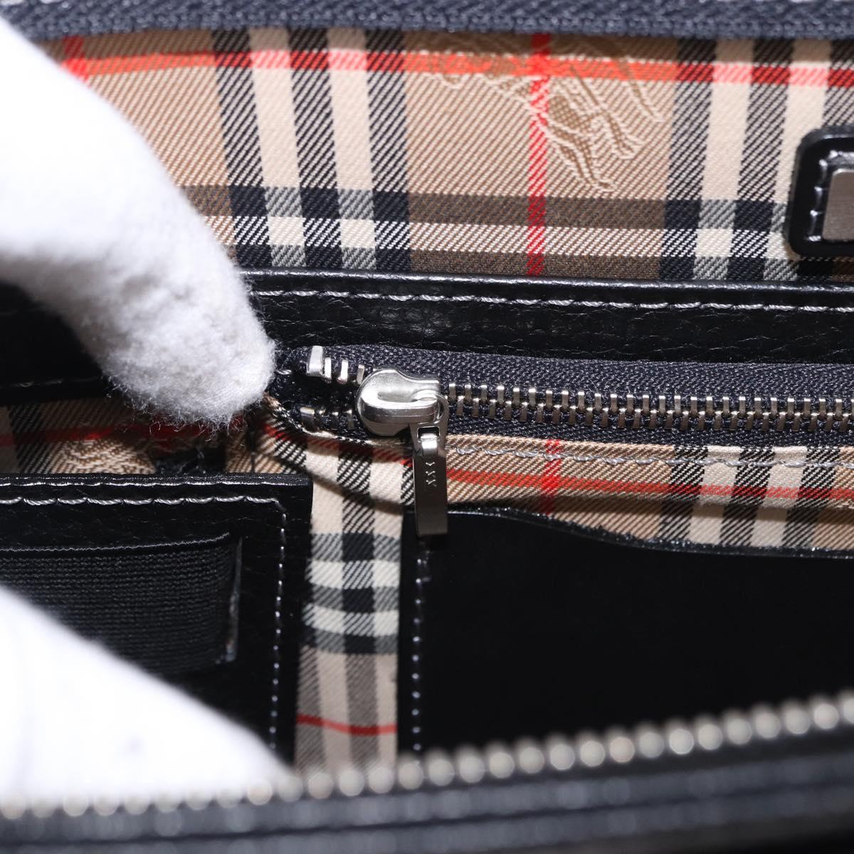 BURBERRY Business Bag Leather Black Silver Auth ka5555A