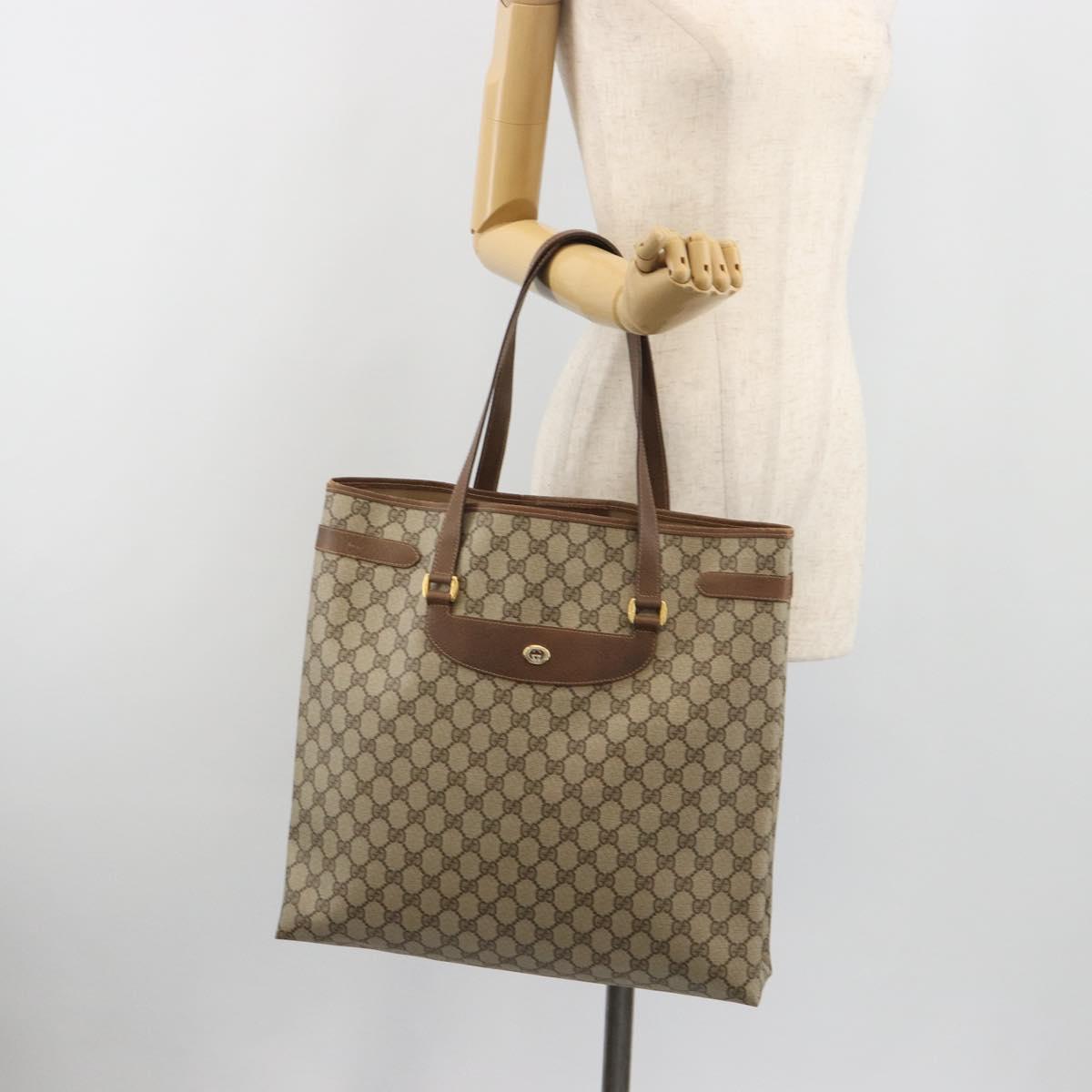 GUCCI GG Supreme Tote Bag PVC Leather Beige Gold Tone 39 02 061 Auth ka5559