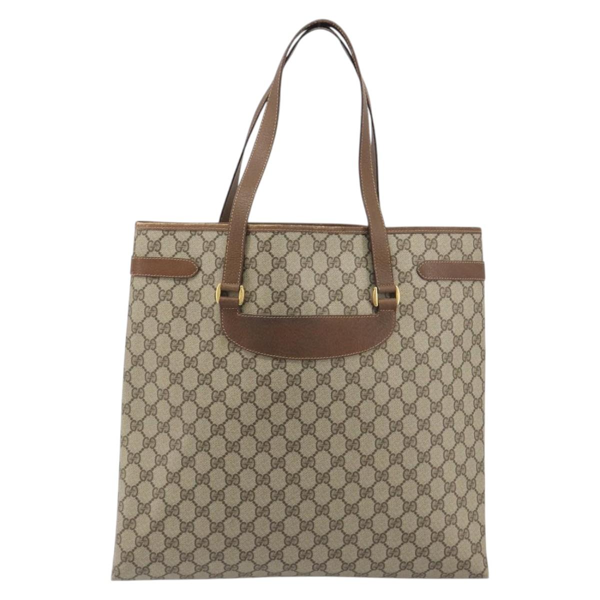 GUCCI GG Supreme Tote Bag PVC Leather Beige Gold Tone 39 02 061 Auth ka5559