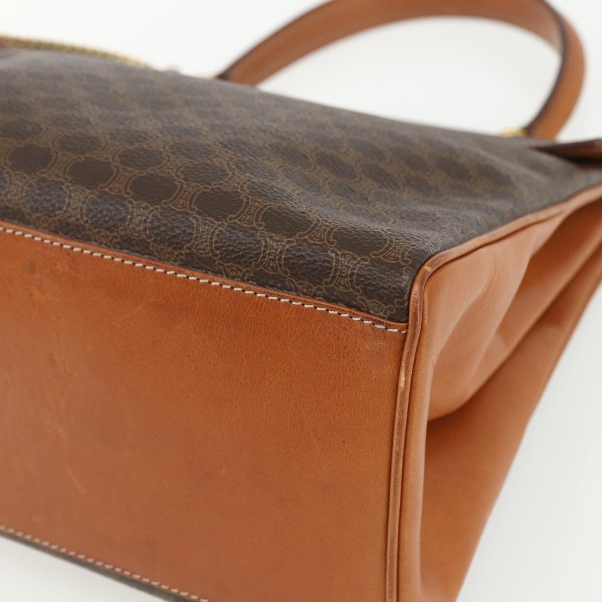 CELINE Macadam Canvas Hand Bag PVC Leather Brown Gold Auth ka556