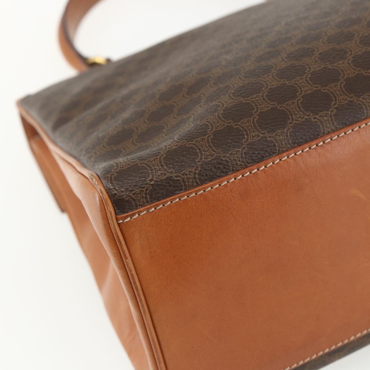 CELINE Macadam Canvas Hand Bag PVC Leather Brown Gold Auth ka556