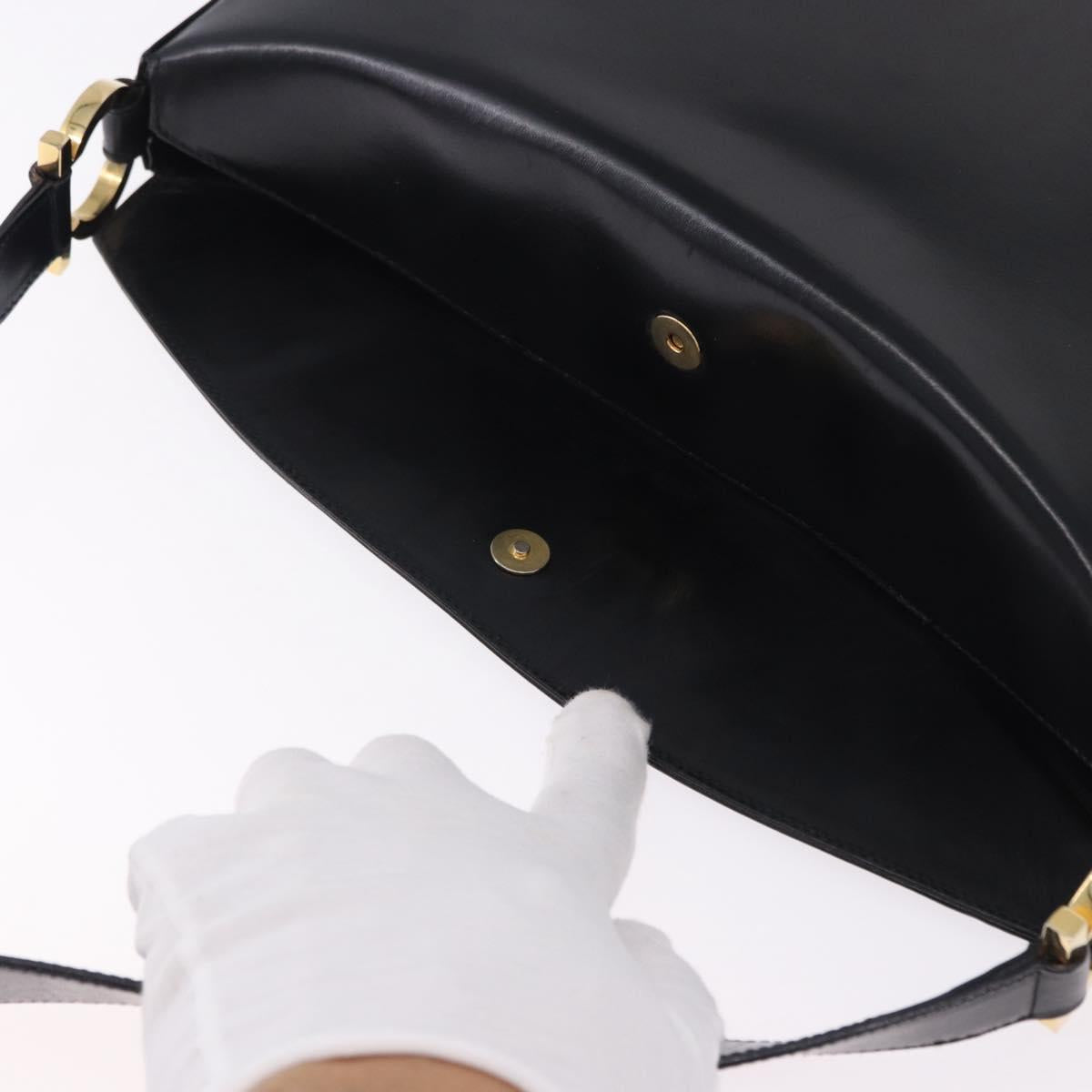Salvatore Ferragamo Gancini Shoulder Bag Leather Black Gold Tone Auth ka5563