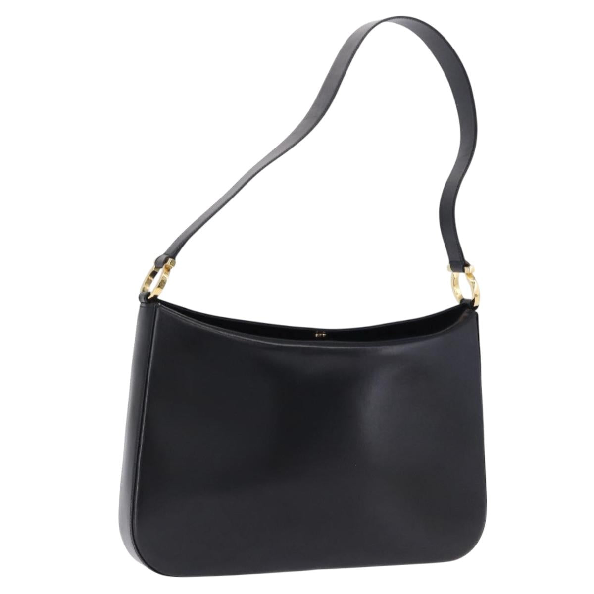 Salvatore Ferragamo Gancini Shoulder Bag Leather Black Gold Tone Auth ka5563
