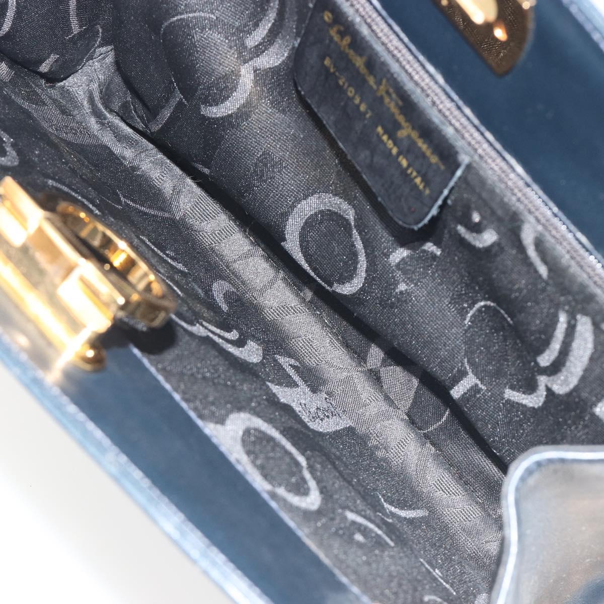 Salvatore Ferragamo Gancini Chain Shoulder Bag Leather Navy Gold Auth ka5564