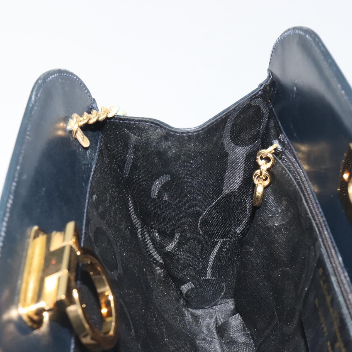 Salvatore Ferragamo Gancini Chain Shoulder Bag Leather Navy Gold Auth ka5564