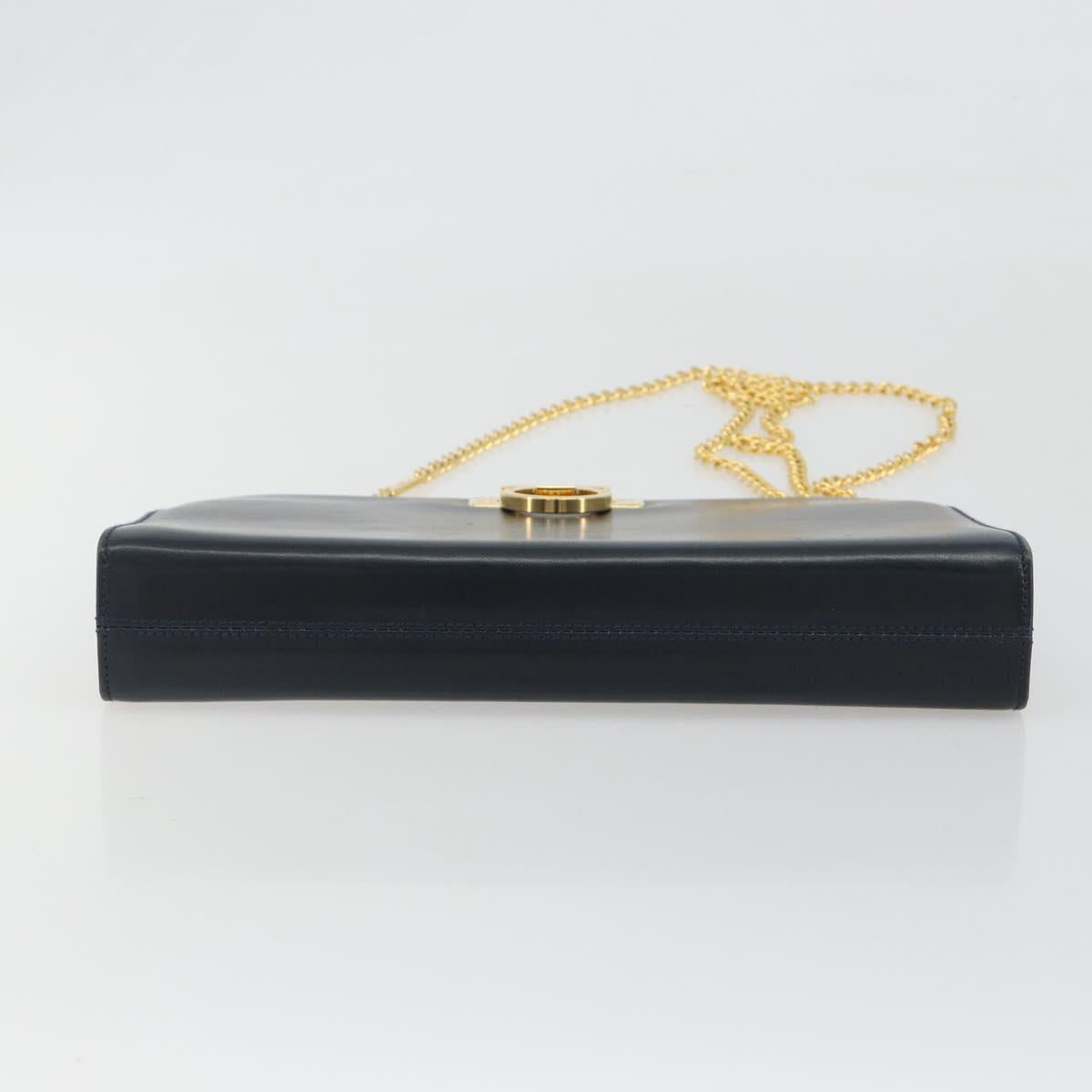 Salvatore Ferragamo Gancini Chain Shoulder Bag Leather Navy Gold Auth ka5564