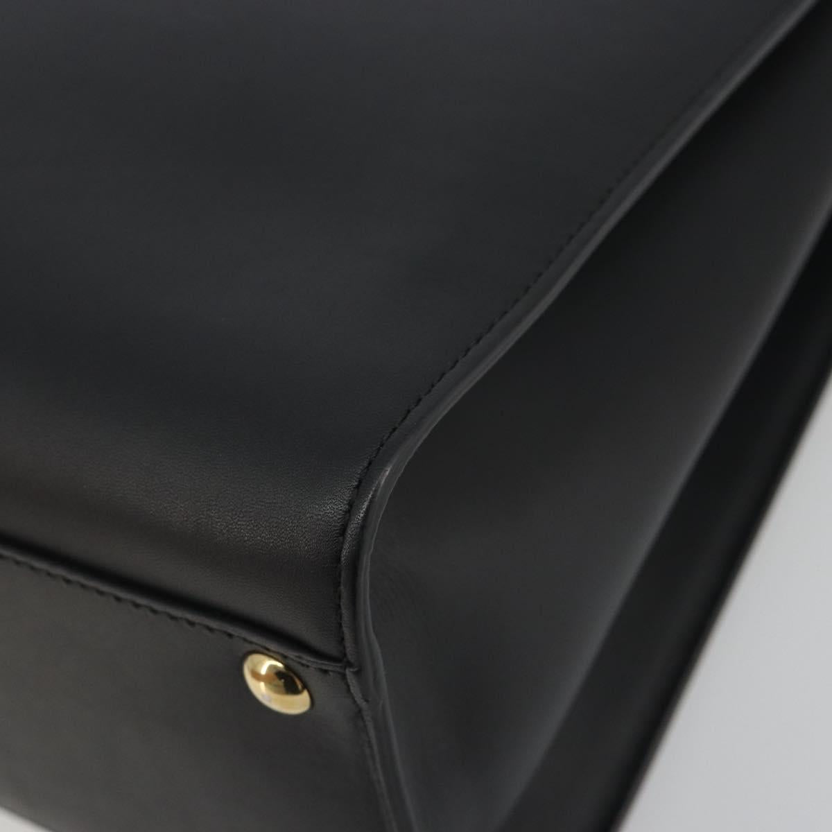 Salvatore Ferragamo Gancini Hand Bag Leather Black Gold Tone Auth ka5566A