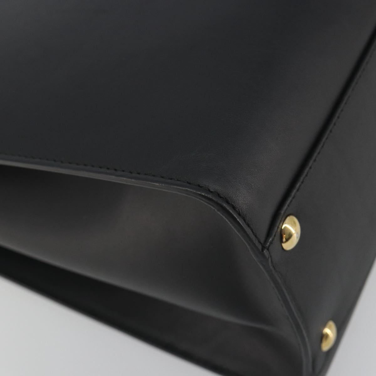 Salvatore Ferragamo Gancini Hand Bag Leather Black Gold Tone Auth ka5566A