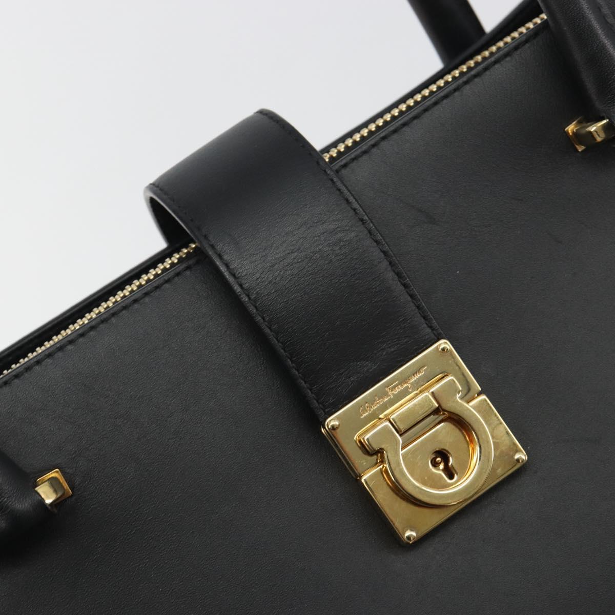Salvatore Ferragamo Gancini Hand Bag Leather Black Gold Tone Auth ka5566A