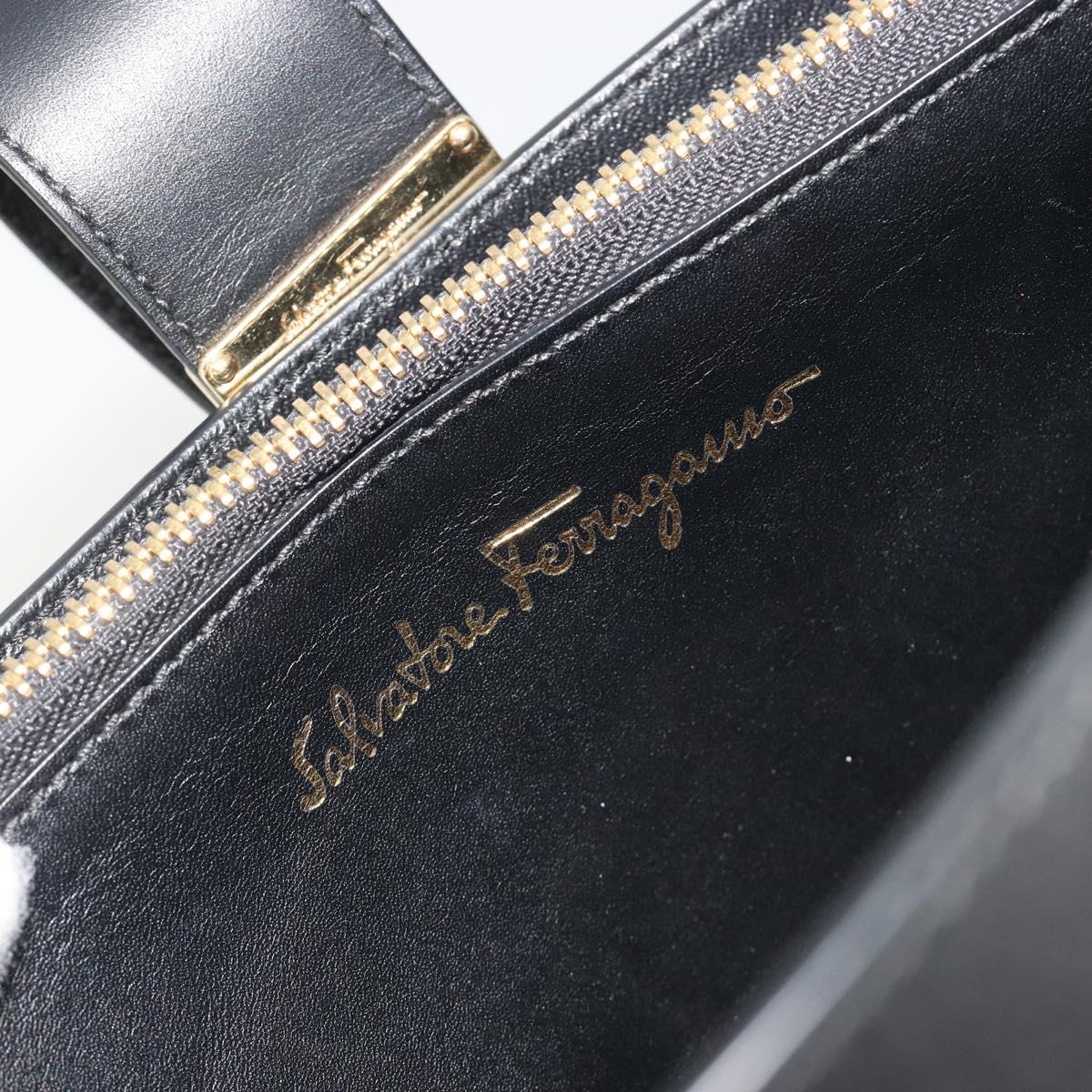 Salvatore Ferragamo Gancini Hand Bag Leather Black Gold Tone Auth ka5566A