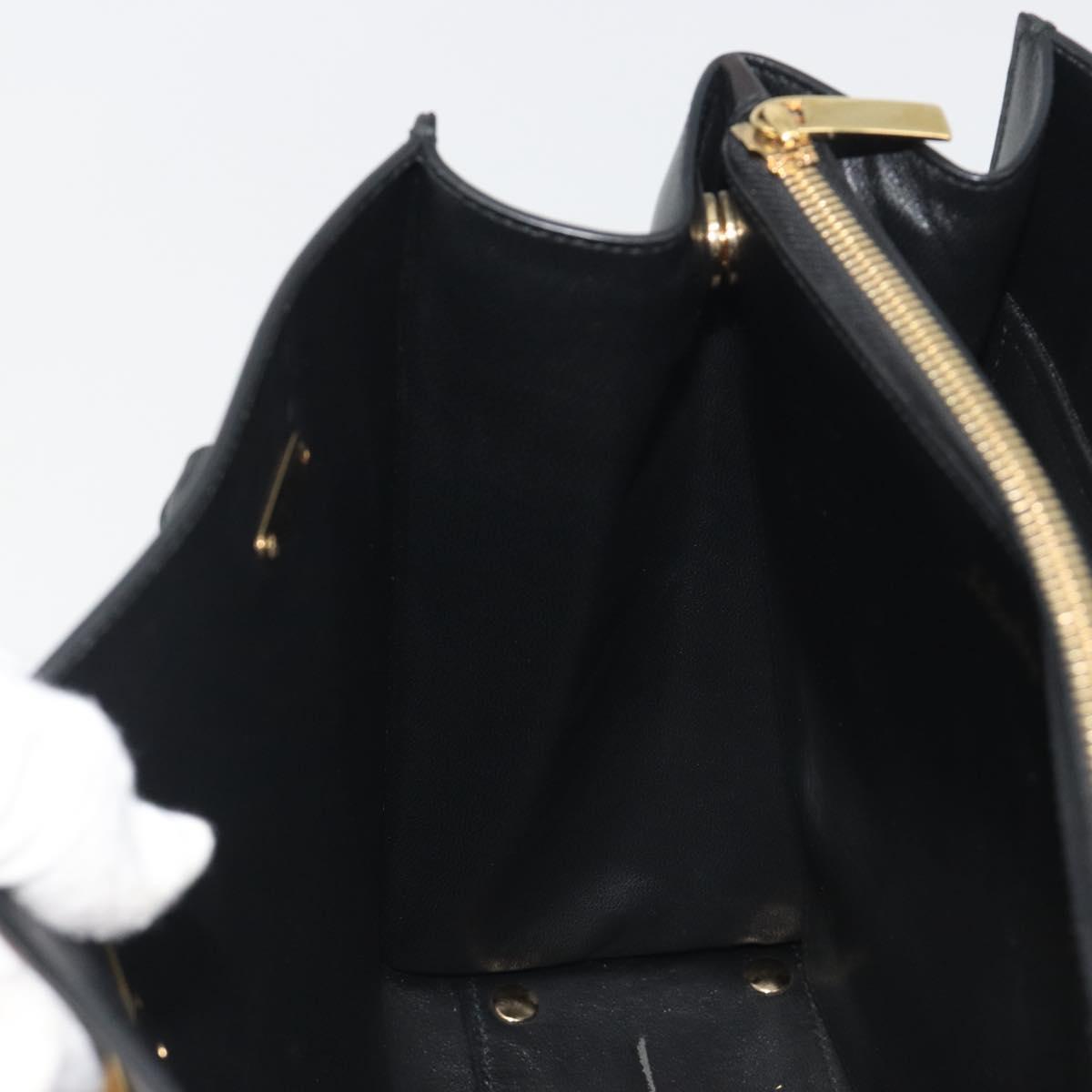 Salvatore Ferragamo Gancini Hand Bag Leather Black Gold Tone Auth ka5566A
