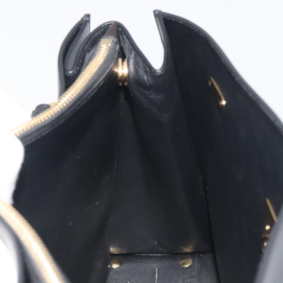 Salvatore Ferragamo Gancini Hand Bag Leather Black Gold Tone Auth ka5566A