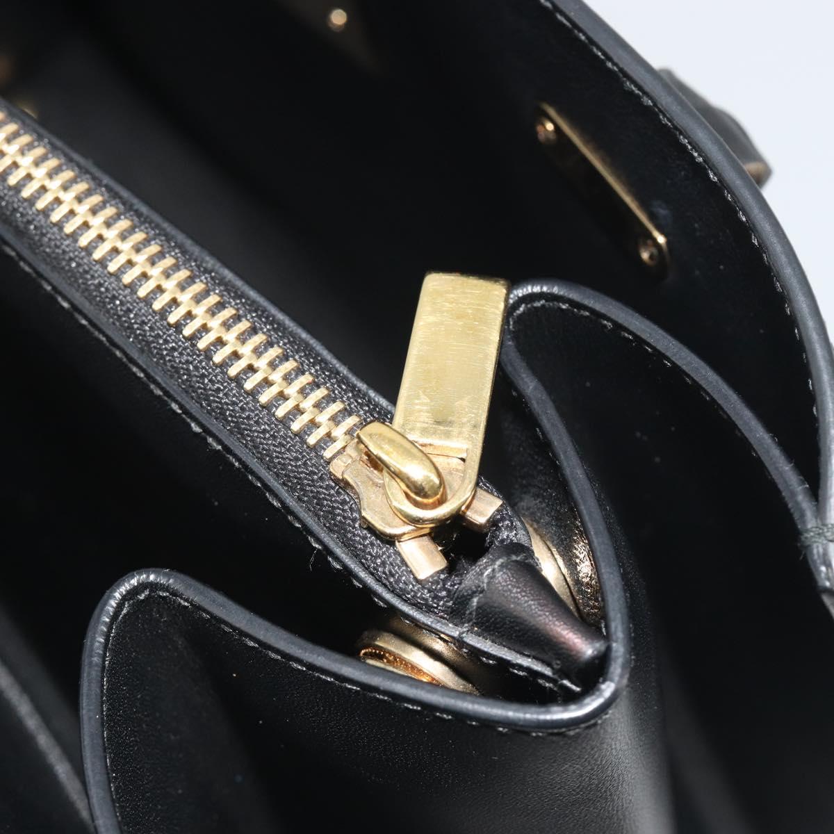 Salvatore Ferragamo Gancini Hand Bag Leather Black Gold Tone Auth ka5566A