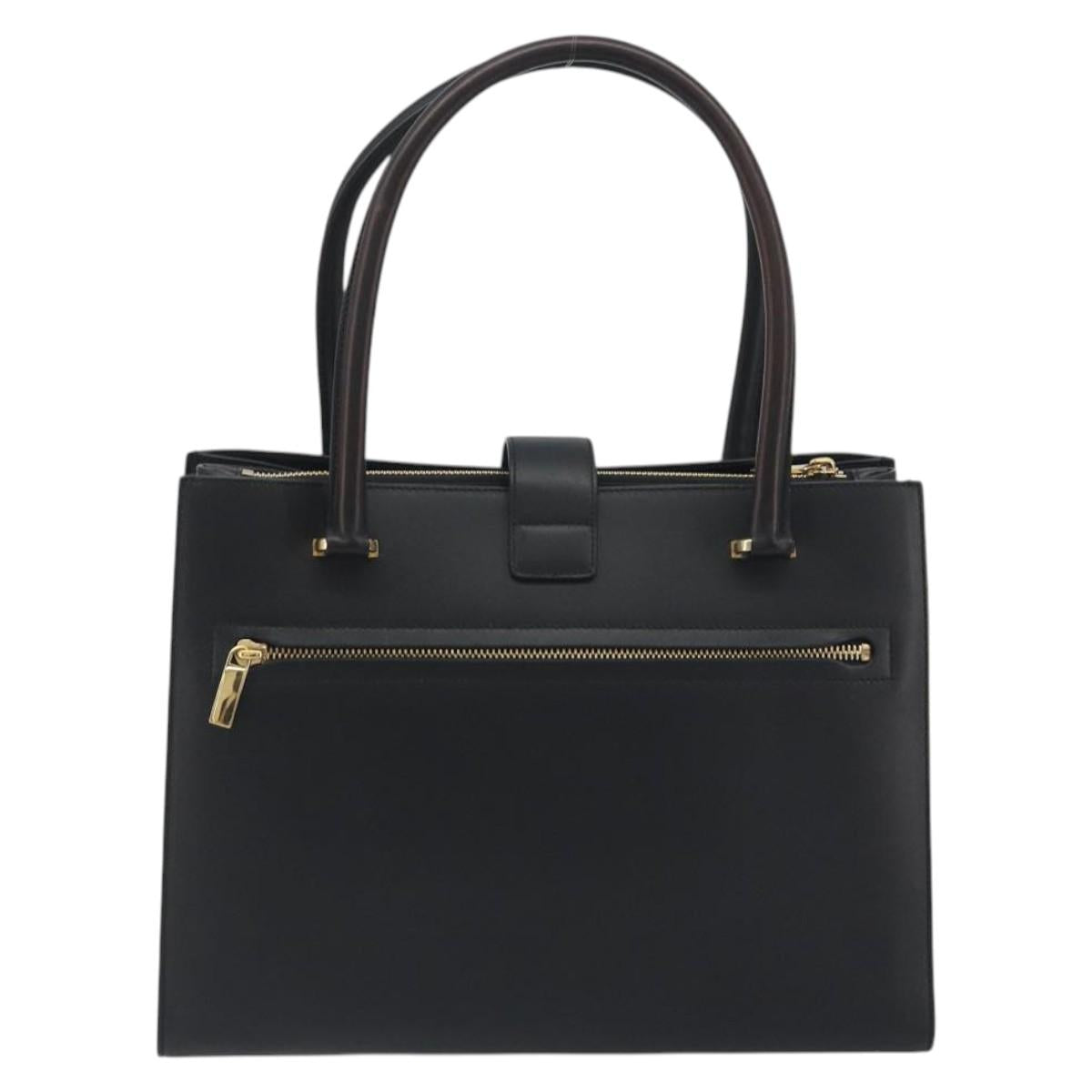 Salvatore Ferragamo Gancini Hand Bag Leather Black Gold Tone Auth ka5566A