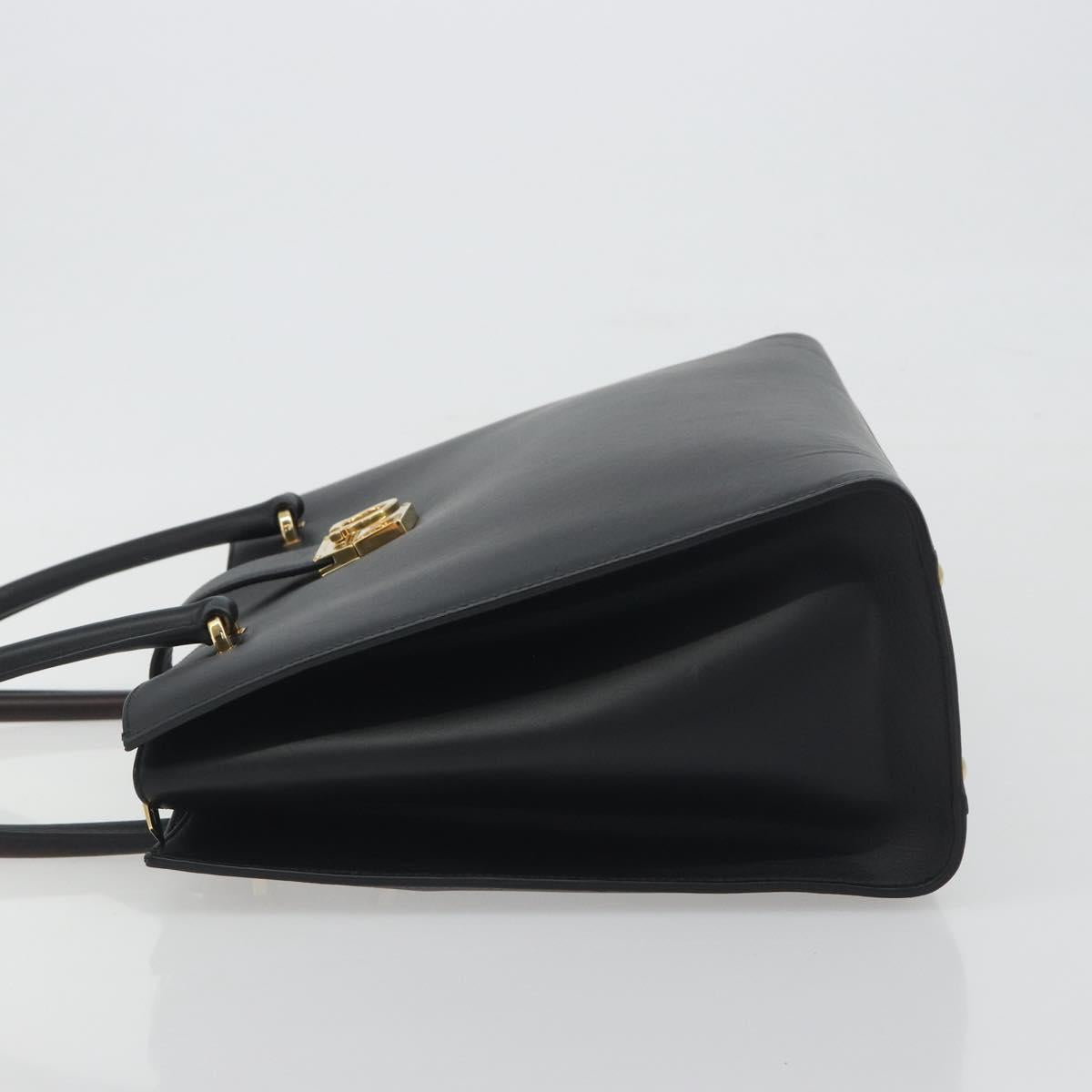 Salvatore Ferragamo Gancini Hand Bag Leather Black Gold Tone Auth ka5566A