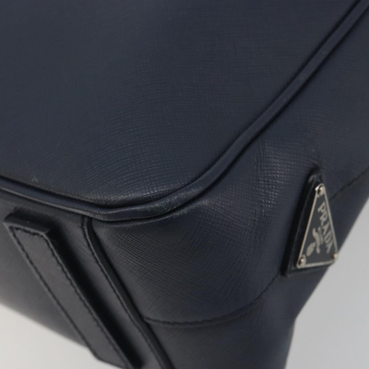 PRADA Saffiano Business Bag Navy Silver Auth ka5567A