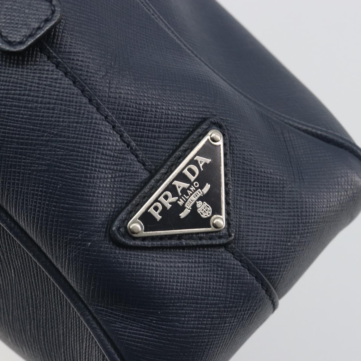 PRADA Saffiano Business Bag Navy Silver Auth ka5567A