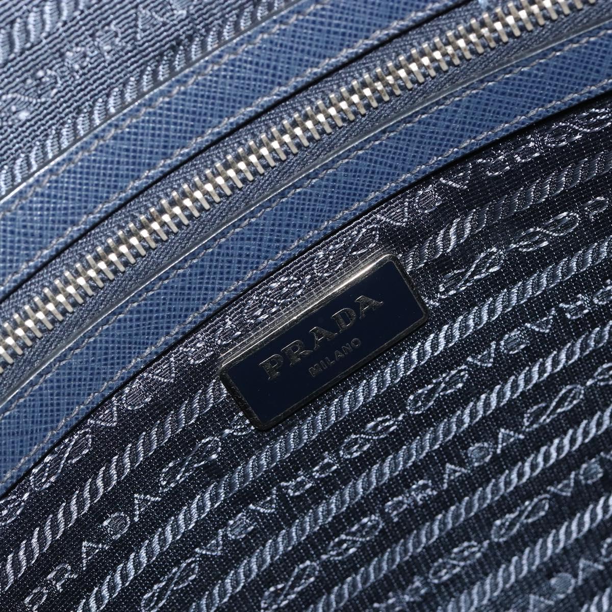 PRADA Saffiano Business Bag Navy Silver Auth ka5567A