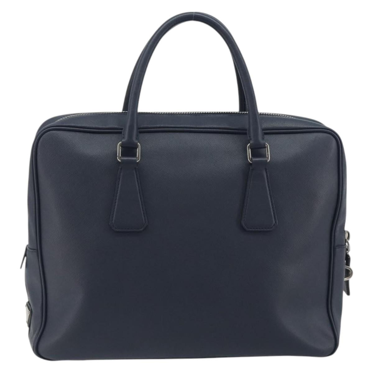 PRADA Saffiano Business Bag Navy Silver Auth ka5567A
