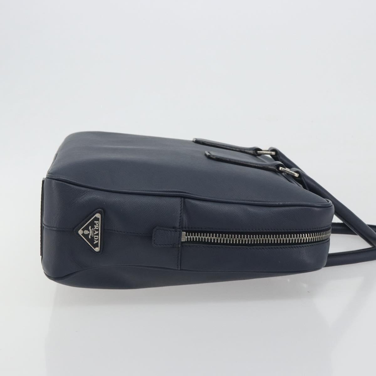 PRADA Saffiano Business Bag Navy Silver Auth ka5567A