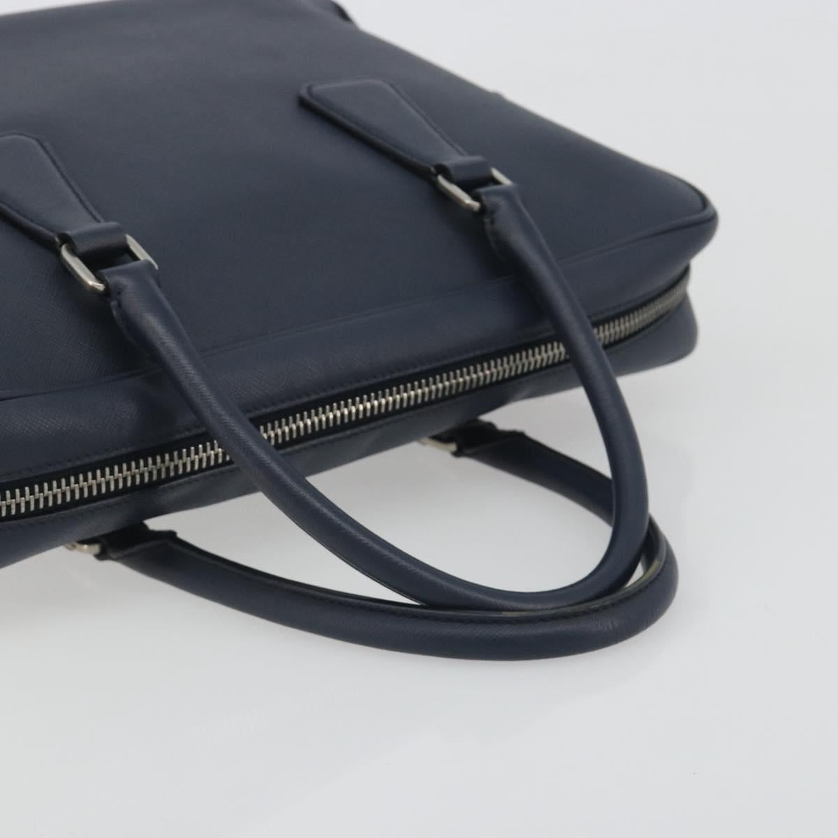 PRADA Saffiano Business Bag Navy Silver Auth ka5567A