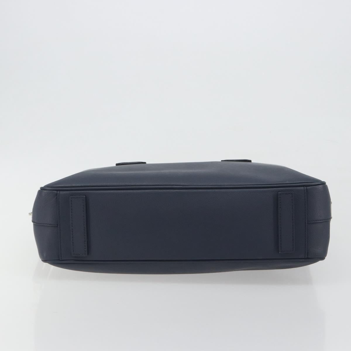 PRADA Saffiano Business Bag Navy Silver Auth ka5567A