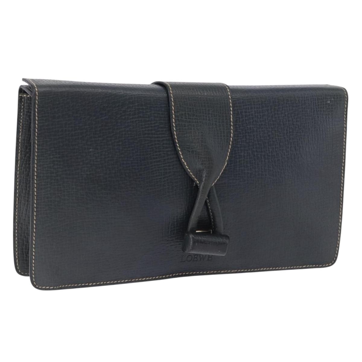 LOEWE Clutch Bag Leather Green Gold Tone Auth ka5568