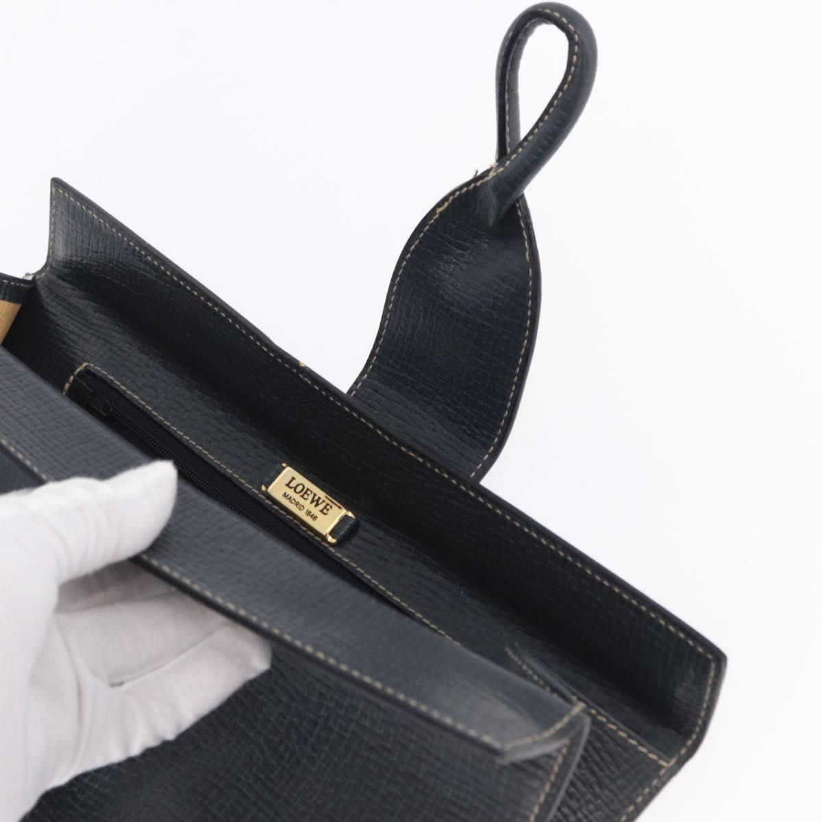 LOEWE Clutch Bag Leather Green Gold Tone Auth ka5568