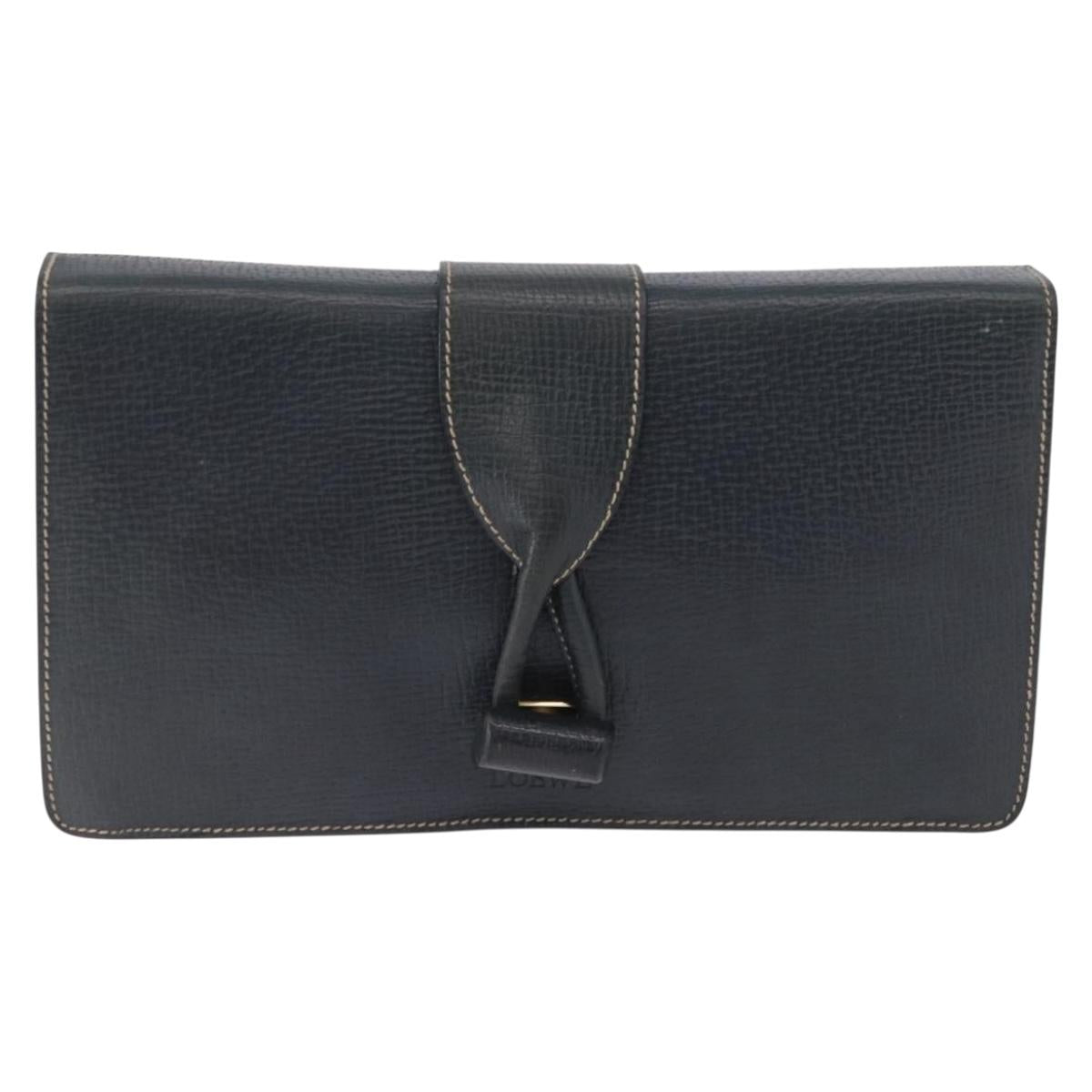 LOEWE Clutch Bag Leather Green Gold Tone Auth ka5568