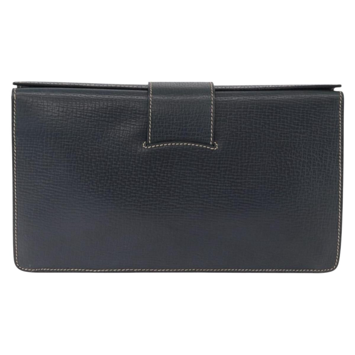 LOEWE Clutch Bag Leather Green Gold Tone Auth ka5568