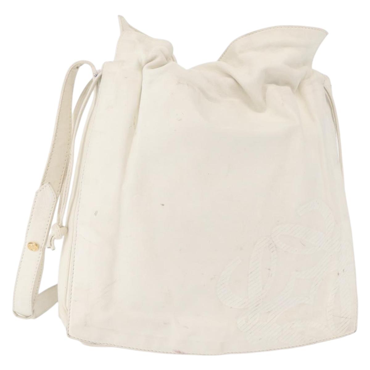 LOEWE Shoulder Bag Leather White Gold Auth ka557