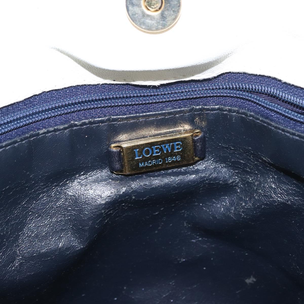 LOEWE Shoulder Bag Leather White Gold Auth ka557