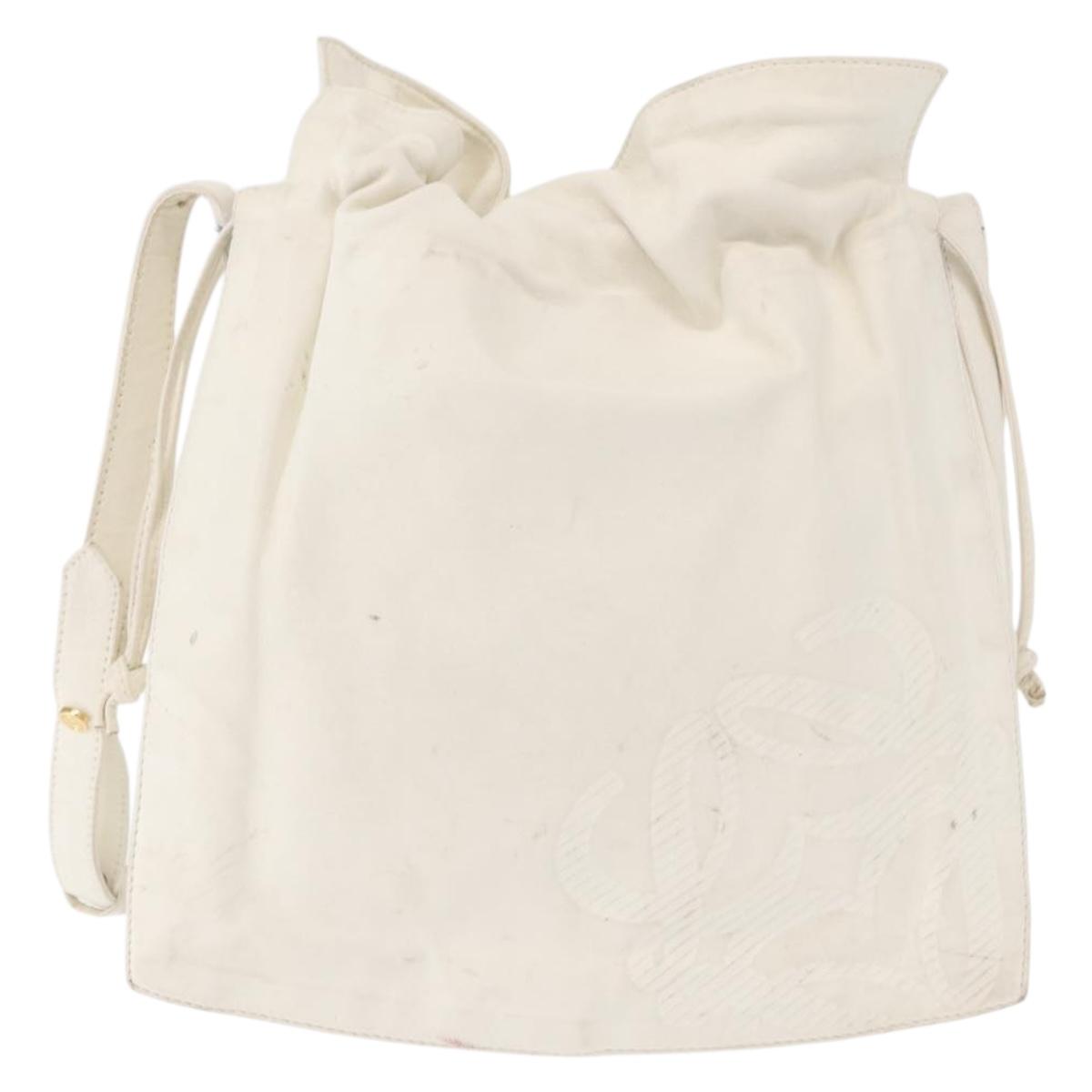 LOEWE Shoulder Bag Leather White Gold Auth ka557