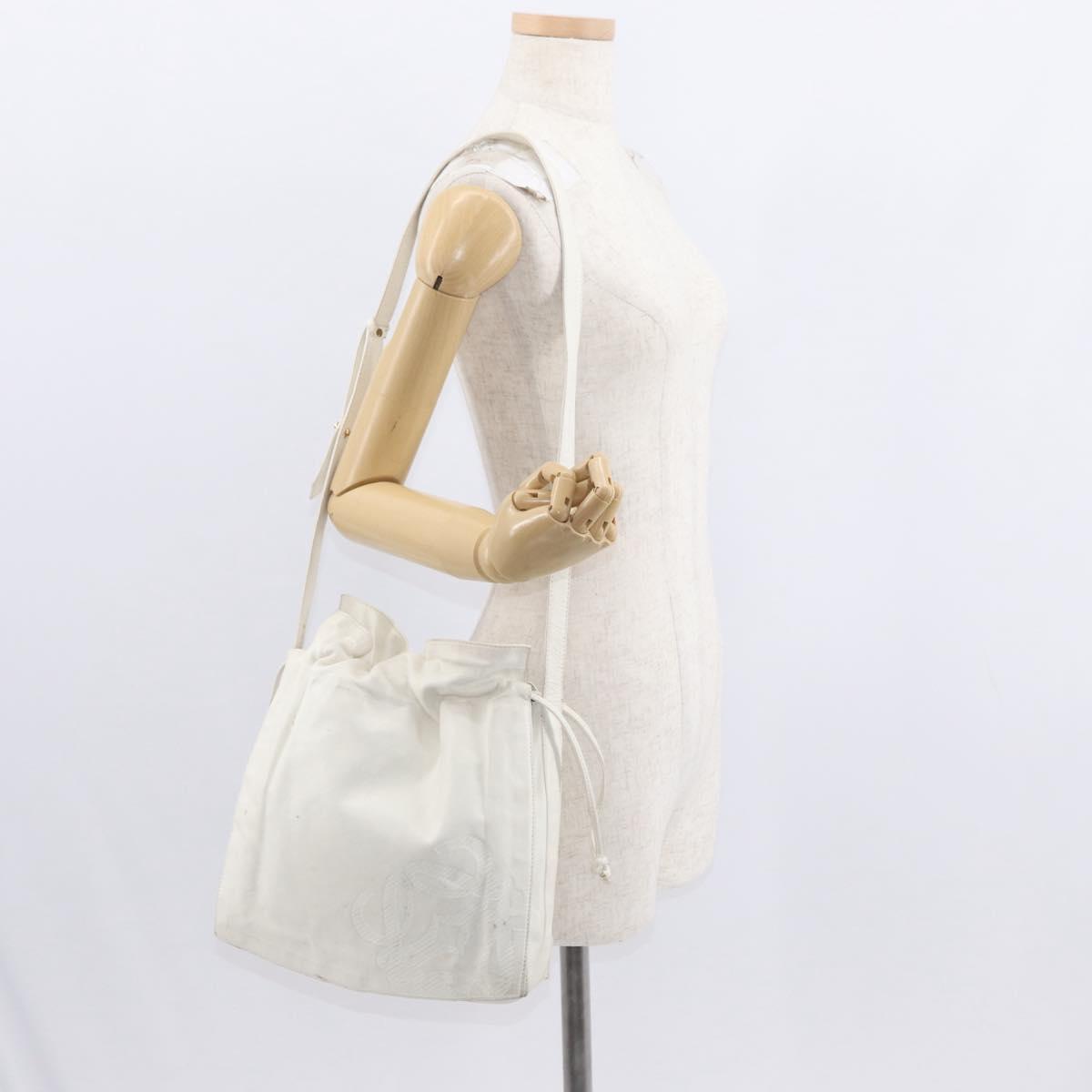 LOEWE Shoulder Bag Leather White Gold Auth ka557