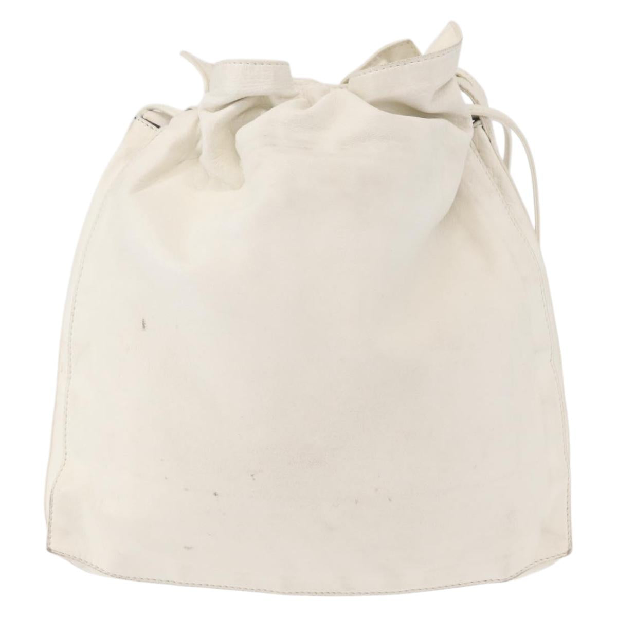 LOEWE Shoulder Bag Leather White Gold Auth ka557