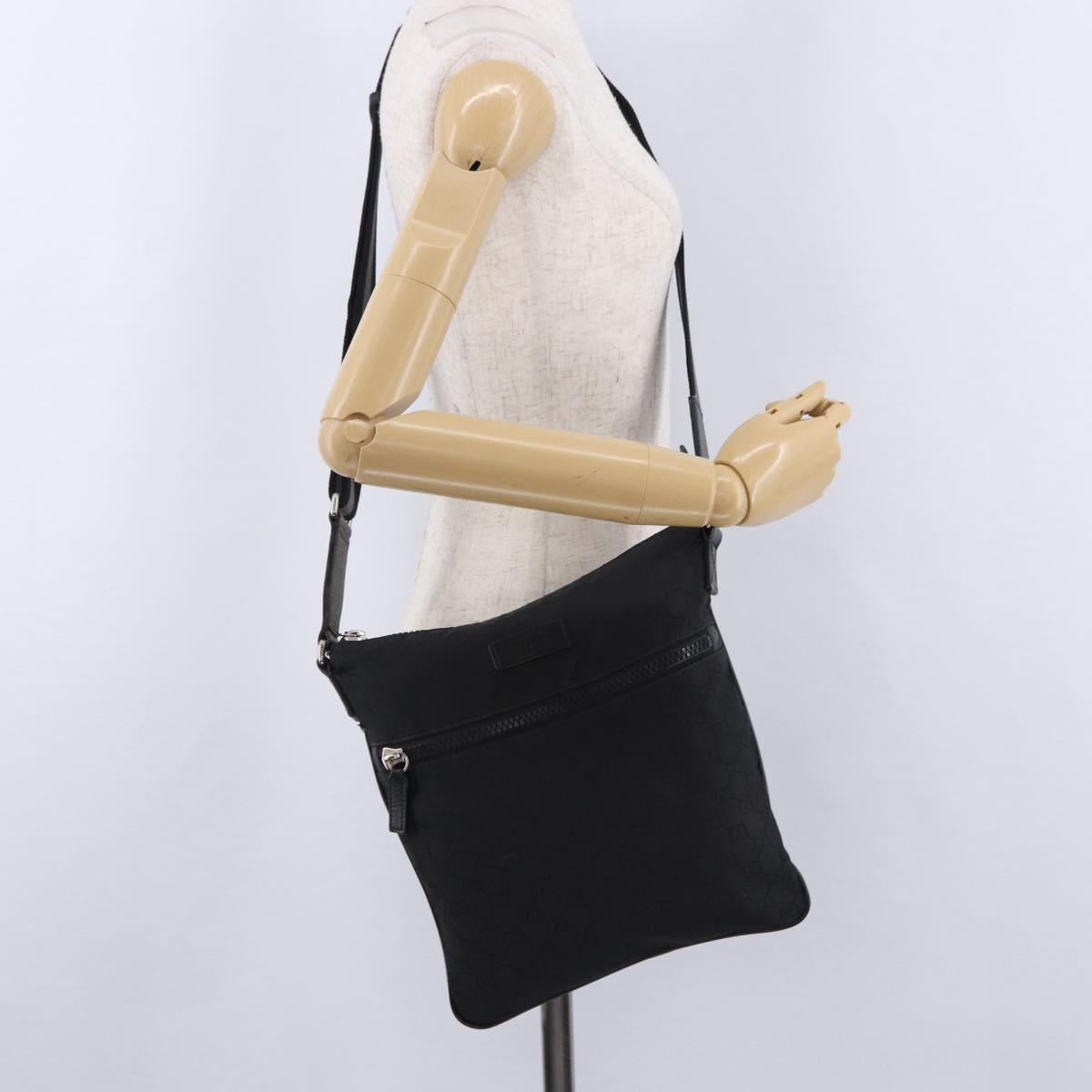 GUCCI GG Canvas Shoulder Bag Black Silver 509639 Auth ka5571