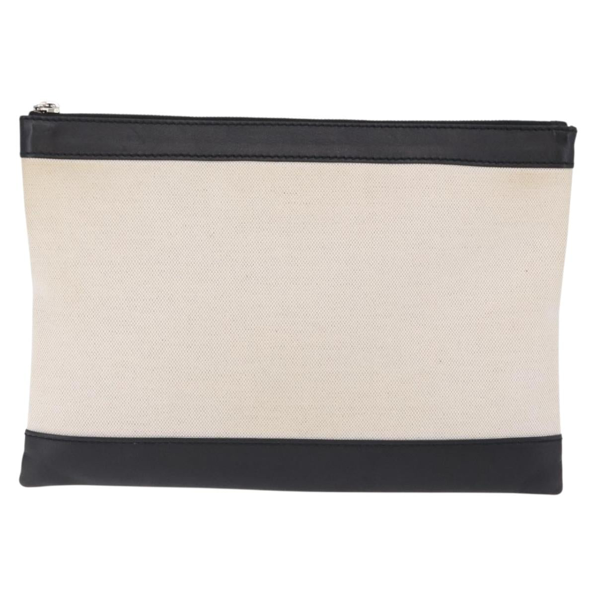 BALENCIAGA Navy Clip M Clutch Bag Canvas White Black 373834 Auth ka5572