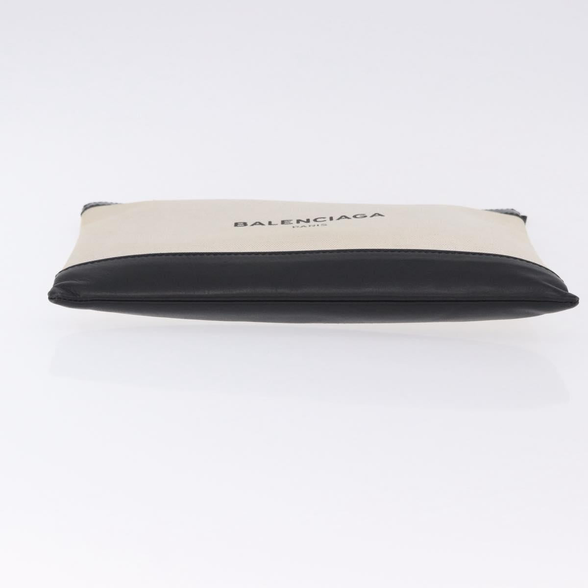 BALENCIAGA Navy Clip M Clutch Bag Canvas White Black 373834 Auth ka5572