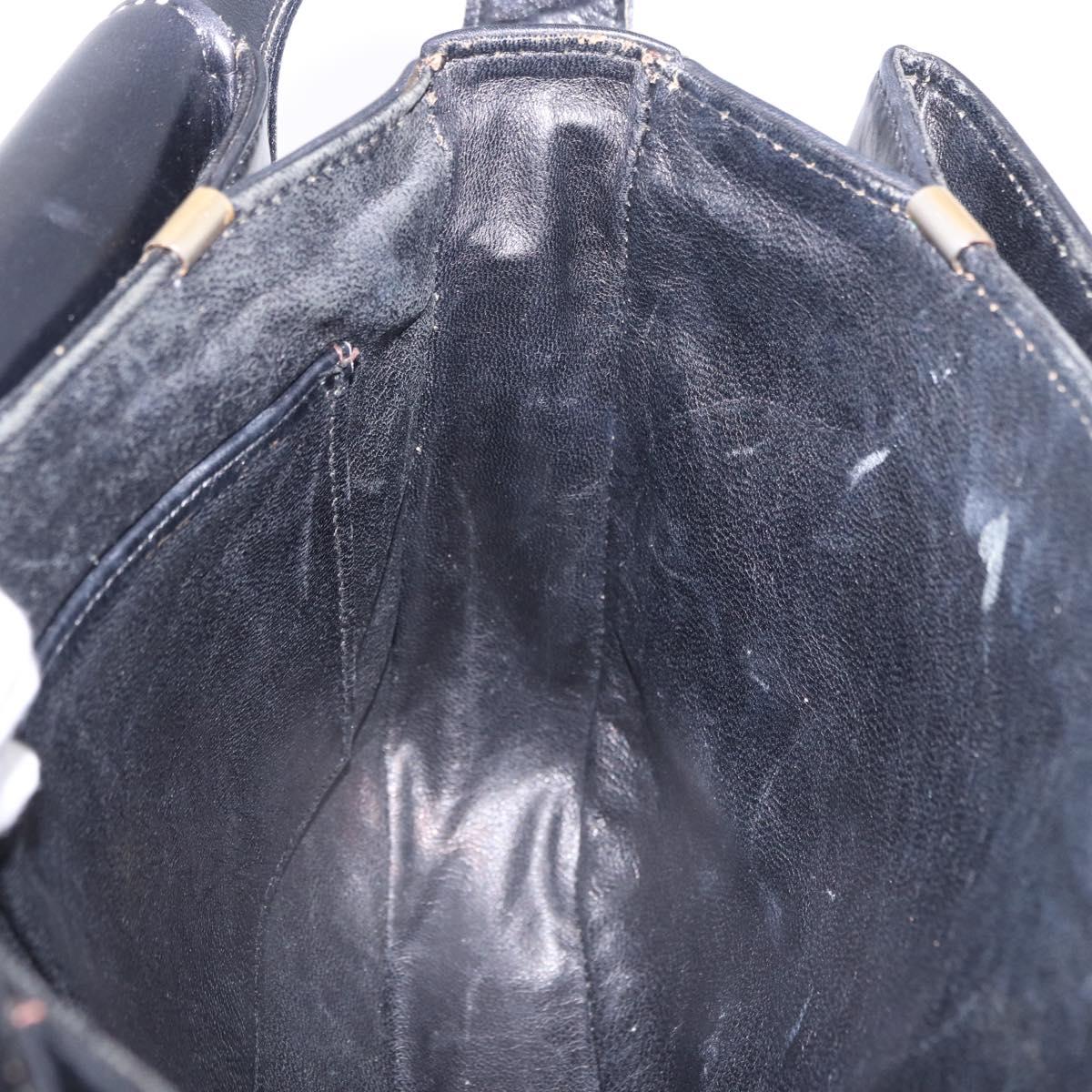 CELINE Horse Carriage Shoulder Bag Leather Black Gold Tone Auth ka5574