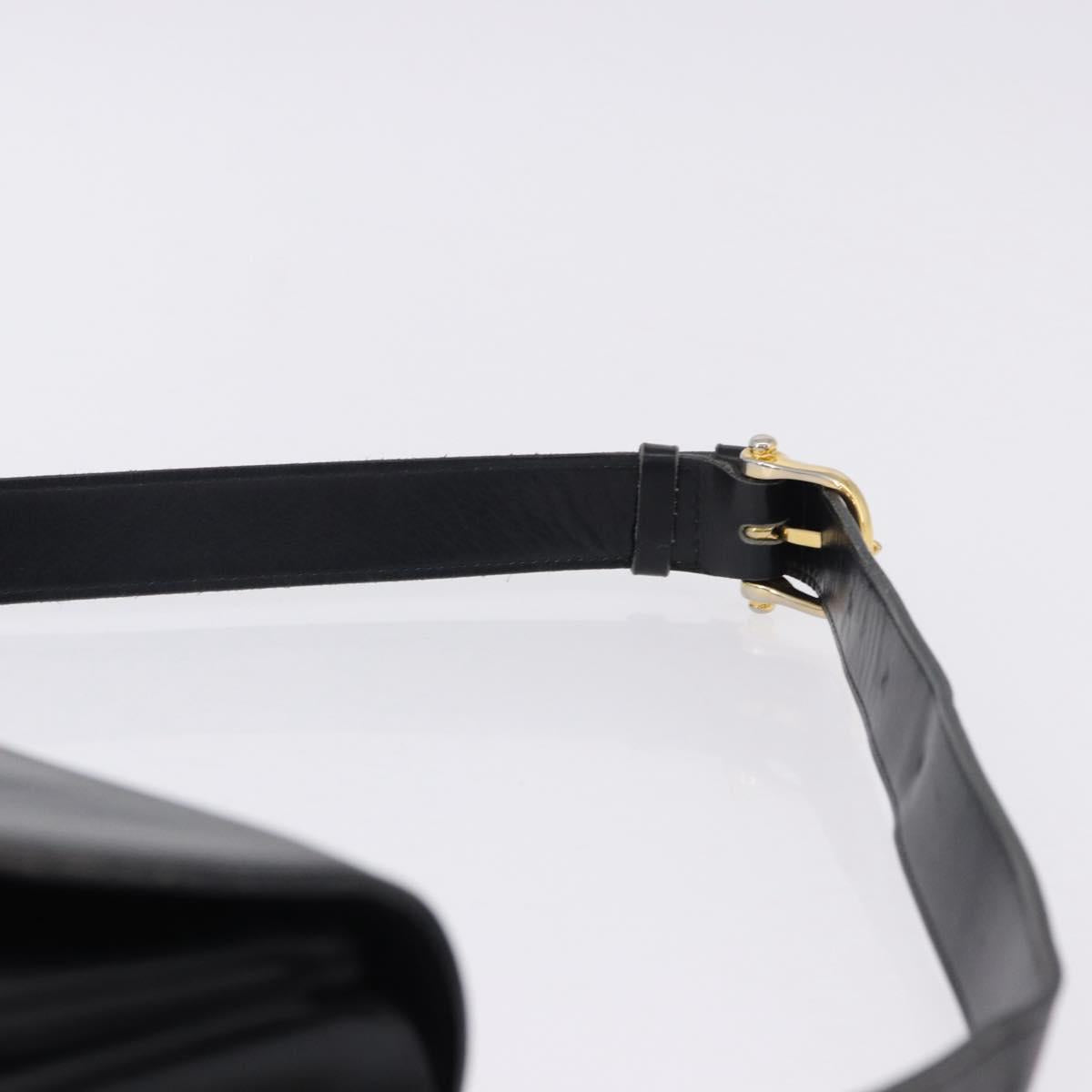 CELINE Horse Carriage Shoulder Bag Leather Black Gold Tone Auth ka5574