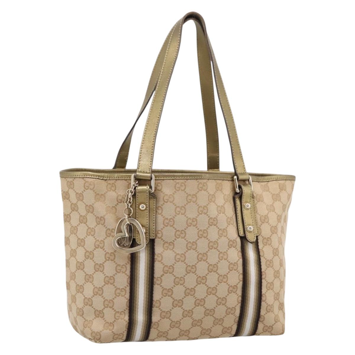 GUCCI GG Canvas Sherry Line Hand Bag Beige Gold 137396 Auth ka5582