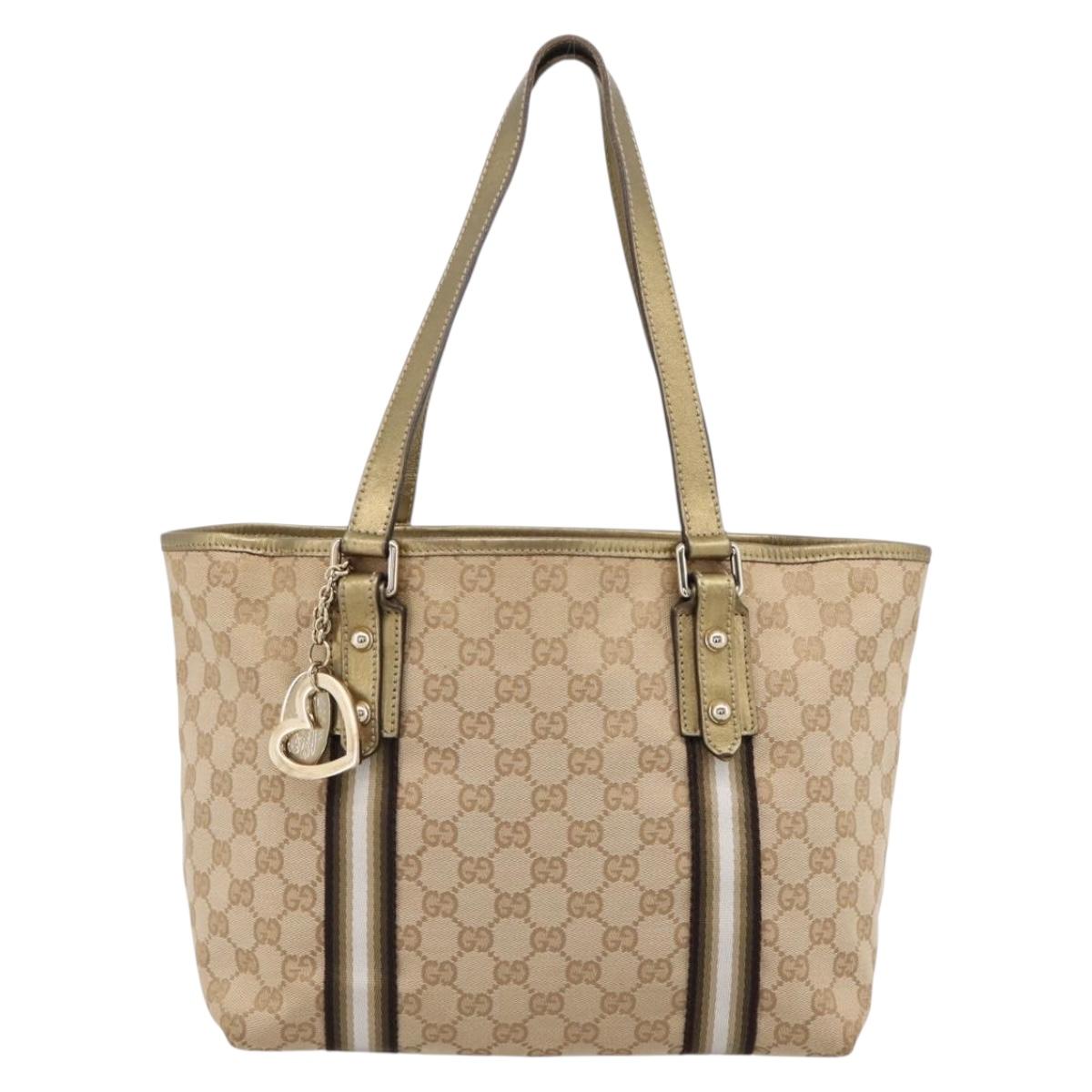 GUCCI GG Canvas Sherry Line Hand Bag Beige Gold 137396 Auth ka5582