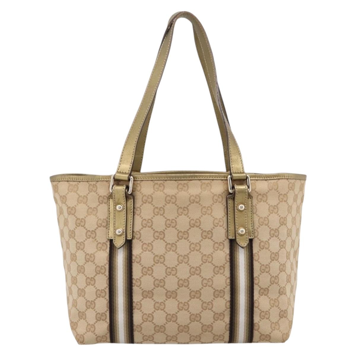GUCCI GG Canvas Sherry Line Hand Bag Beige Gold 137396 Auth ka5582