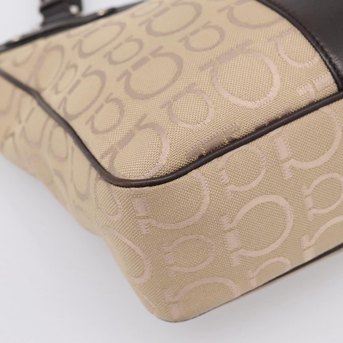 Salvatore Ferragamo Gancini Tote Bag Canvas Beige Silver Auth ka5583A